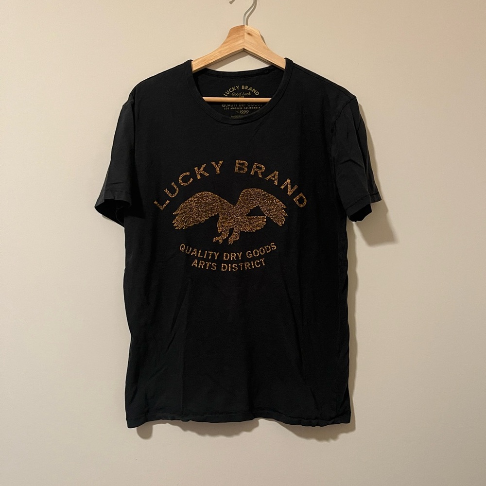 Lucky Brand Black Tee with Gold Eagle Graphic